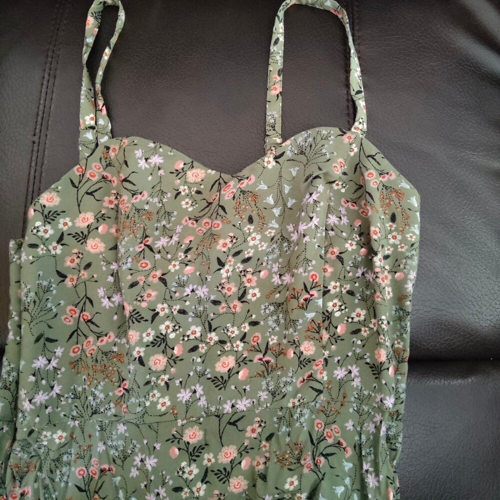 Old Navy Olive Floral Print Dress with Adjustable Straps Size Small